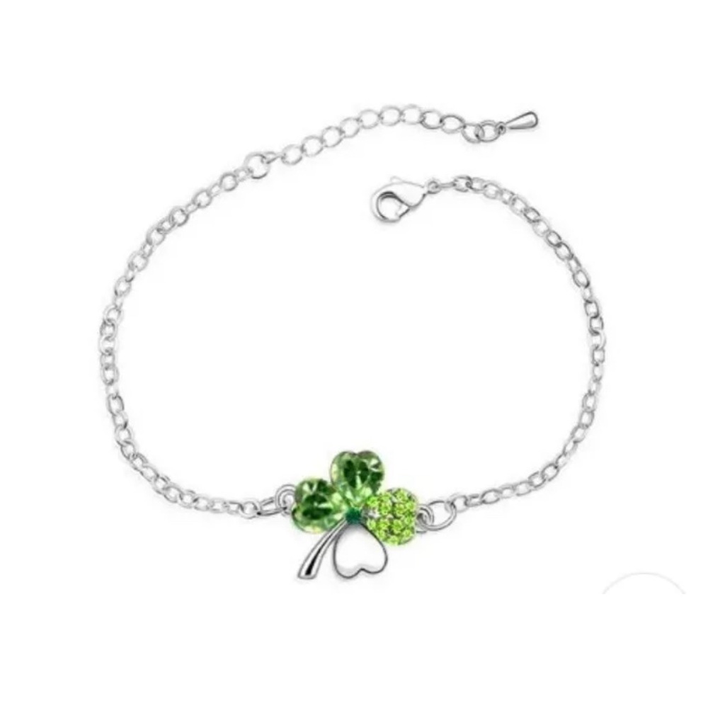 Silver and Green Clover Bracelet